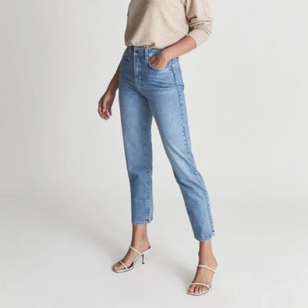 REISS Raye high-rise slim straight denim in light blue jeans sz 27 NWT - Picture 1 of 6